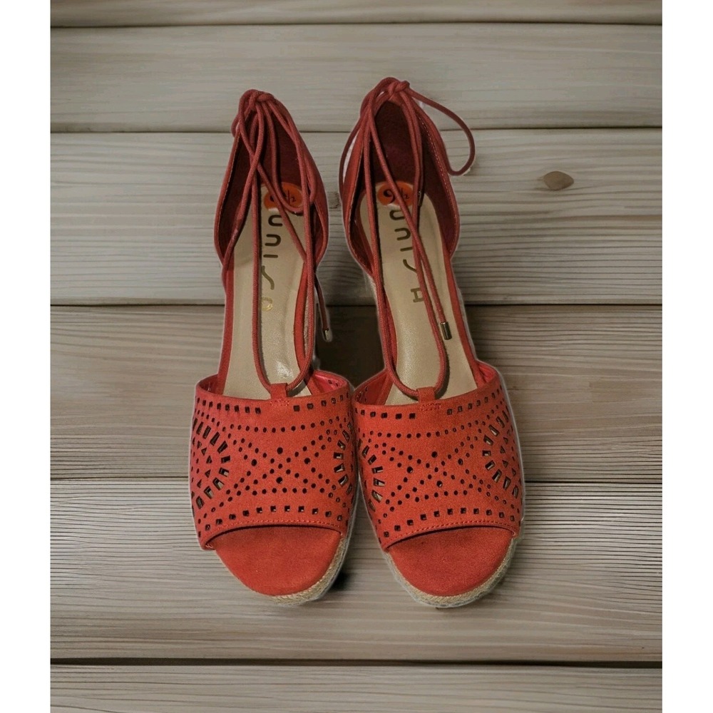 Unisa Women's Sandal  Wedge Lace-up Ankle Tie Red Size 9 1/2- EUC